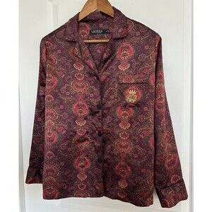 Lauren Ralph Lauren Womens Sleep Shirt Medium Paisley Silky Monogram Lightweight